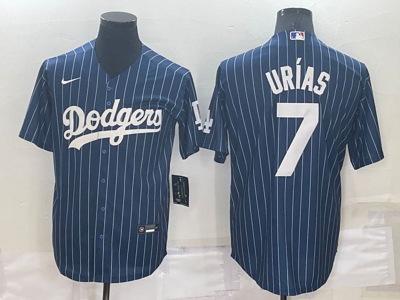 Men Los Angeles Dodgers 7 Urias Blue Stripe Throwback Nike 2022 MLB Jersey